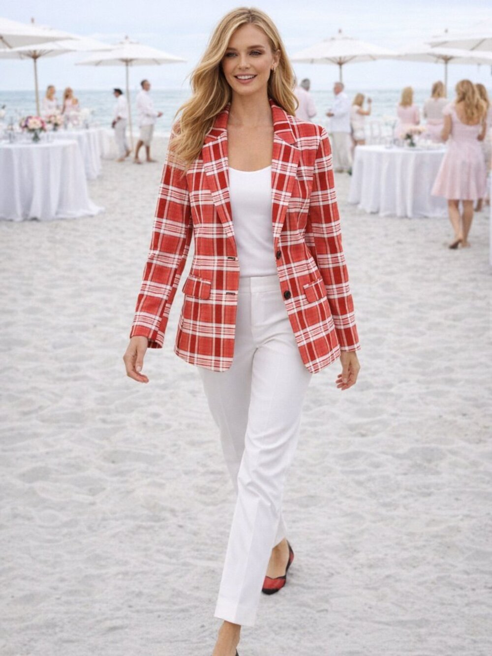 ASOS Red Tartan Plaid Blazer Preppy Old Money Academia Party Minimalist Women 2